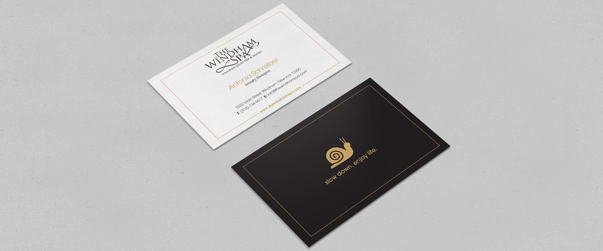 Clean, stylish business card design utilising the brand icon and slogan on the reverse.